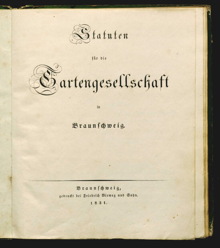 Titelblatt der Statuten für die Gartengesellschaft Braunschweig 1831.